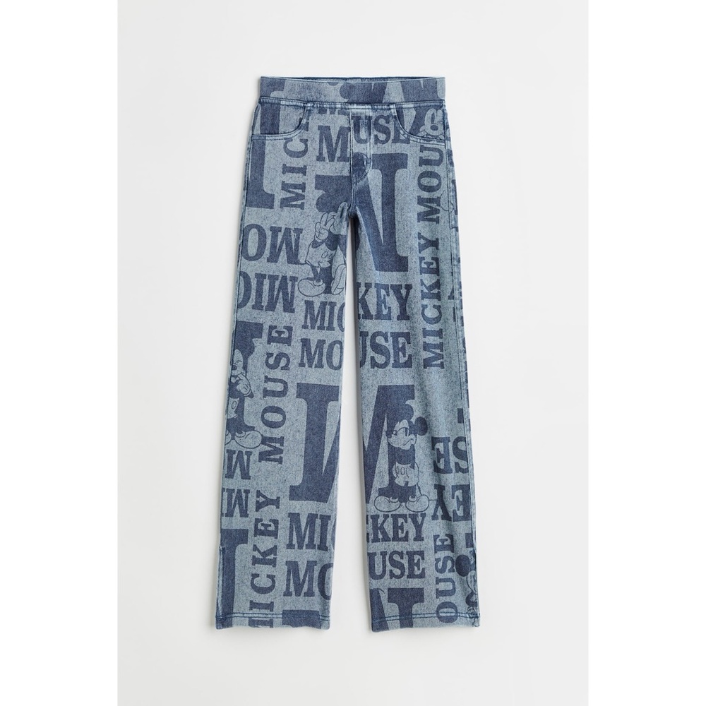 H&M 14+ Pants Wide Leg Blue Chambray Denim Mickey Mouse